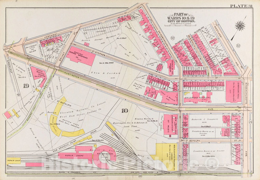 Historical Map, 1908 Atlas of The City of Boston, Boston Proper and Back Bay : Plate 31, Vintage Wall Art