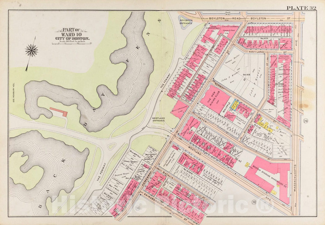 Historical Map, 1908 Atlas of The City of Boston, Boston Proper and Back Bay : Plate 32, Vintage Wall Art