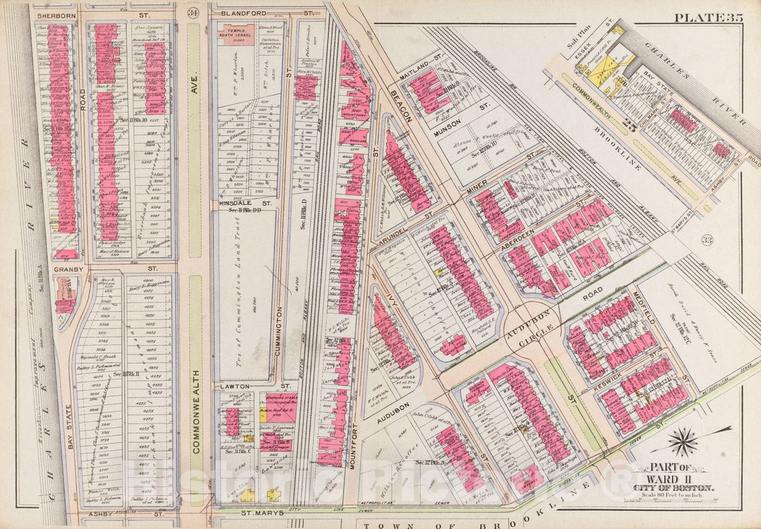 Historical Map, 1908 Atlas of The City of Boston, Boston Proper and Back Bay : Plate 35, Vintage Wall Art