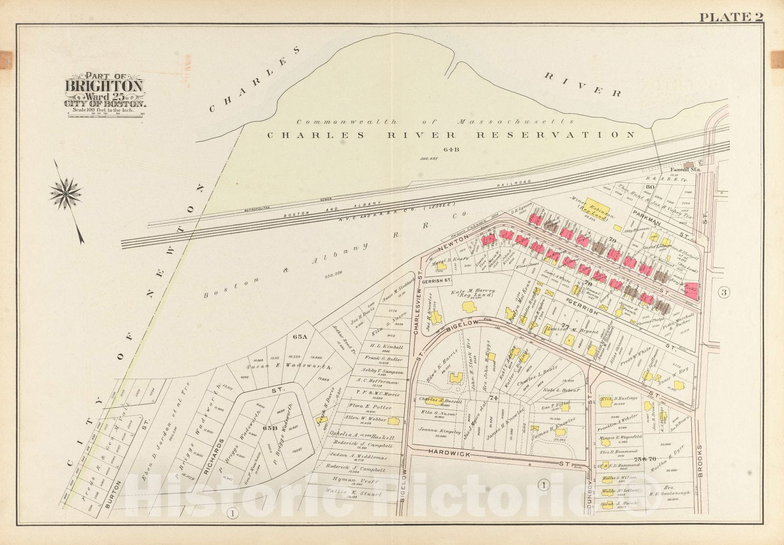 Historical Map, 1909 Atlas of the city of Boston, ward 25, Brighton : plate 2, Vintage Wall Art