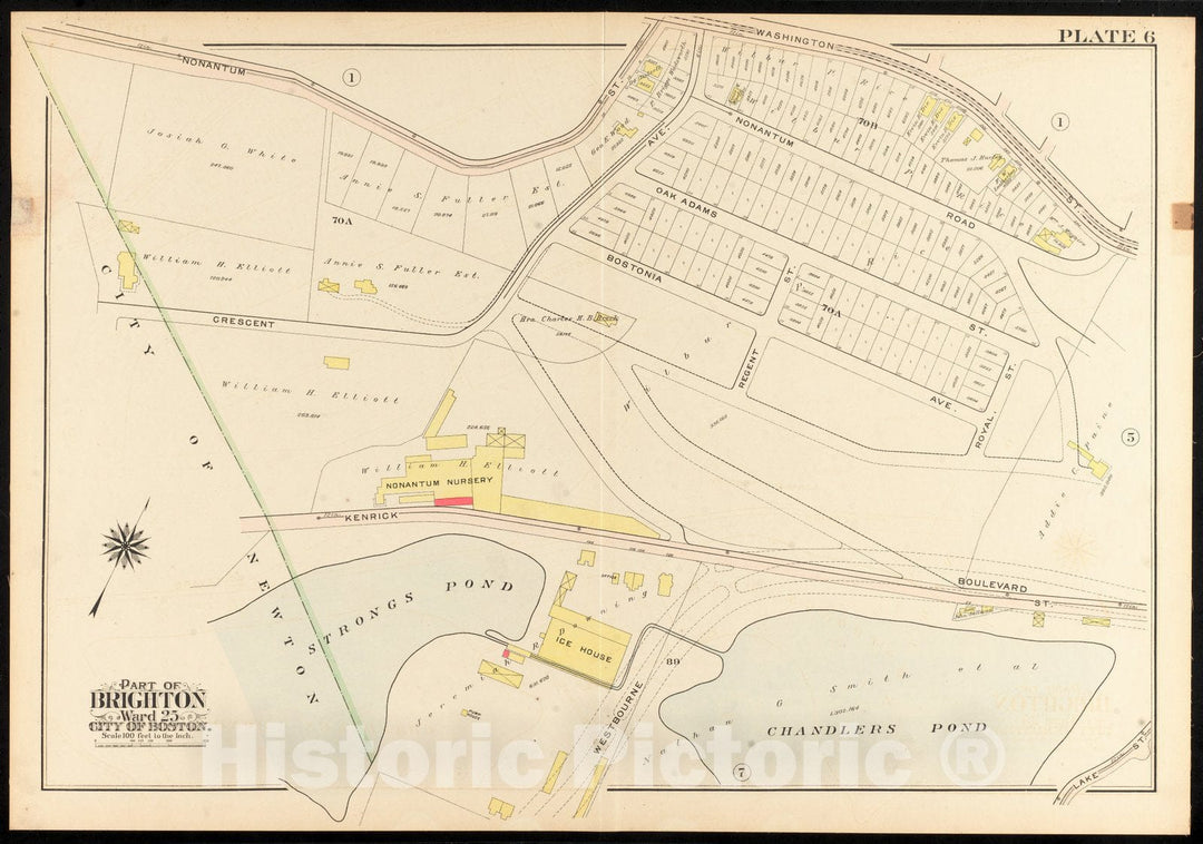 Historical Map, 1909 Atlas of The City of Boston, Ward 25, Brighton : Plate 6, Vintage Wall Art