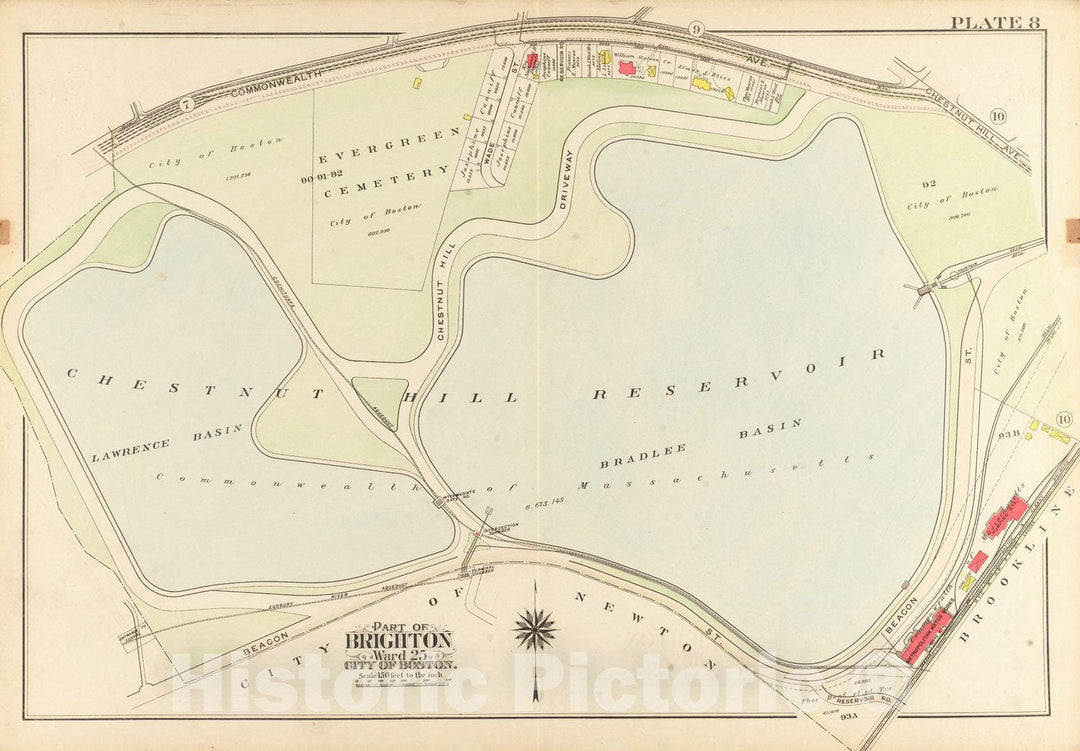 Historical Map, 1909 Atlas of The City of Boston, Ward 25, Brighton : Plate 8, Vintage Wall Art