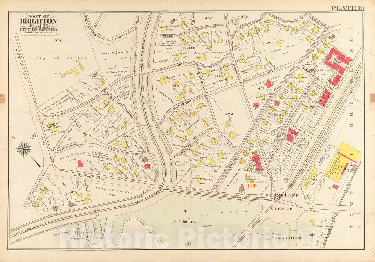 Historical Map, 1909 Atlas of the city of Boston, ward 25, Brighton : plate 10, Vintage Wall Art