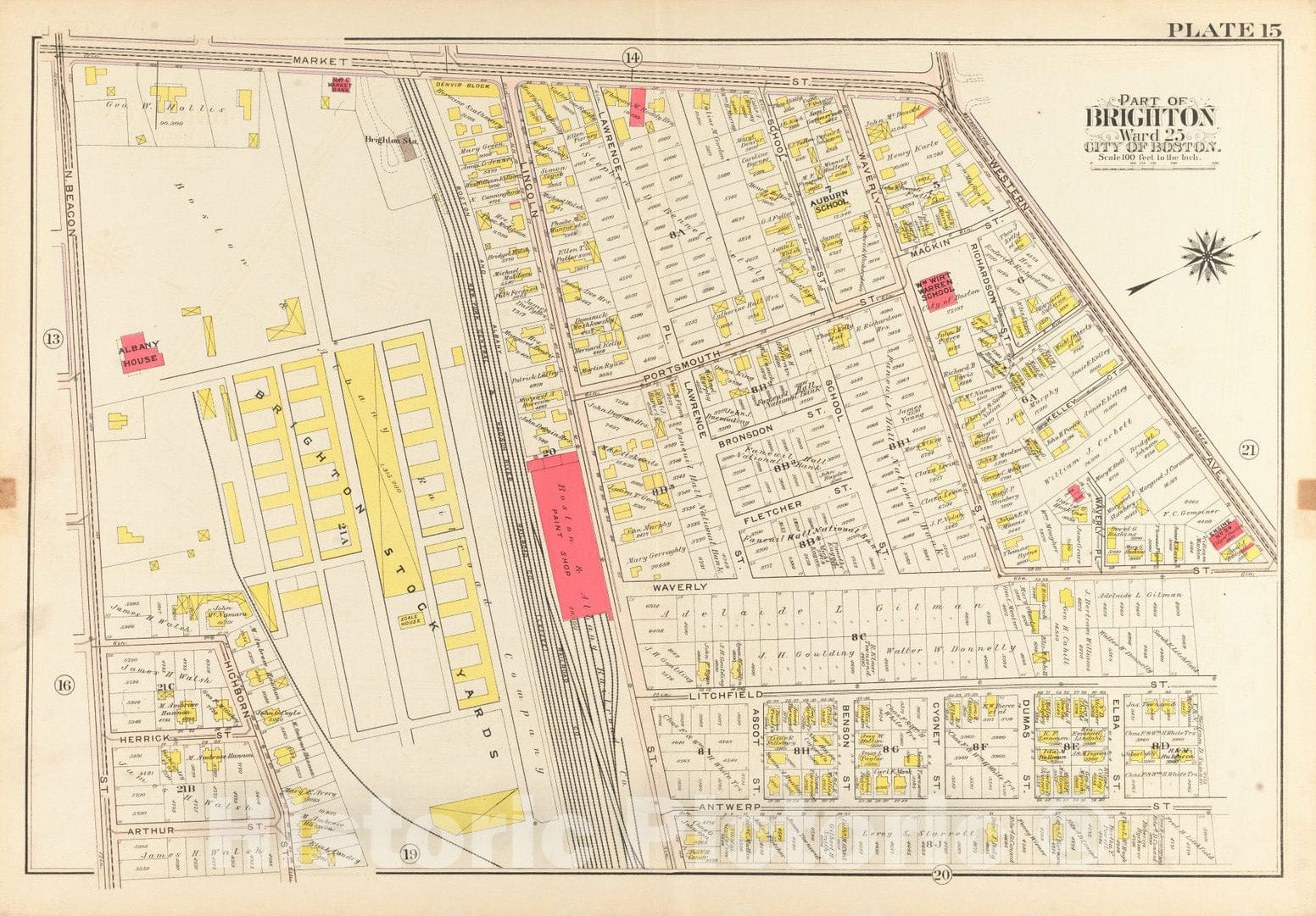 Historical Map, 1909 Atlas of The City of Boston, Ward 25, Brighton : Plate 15, Vintage Wall Art