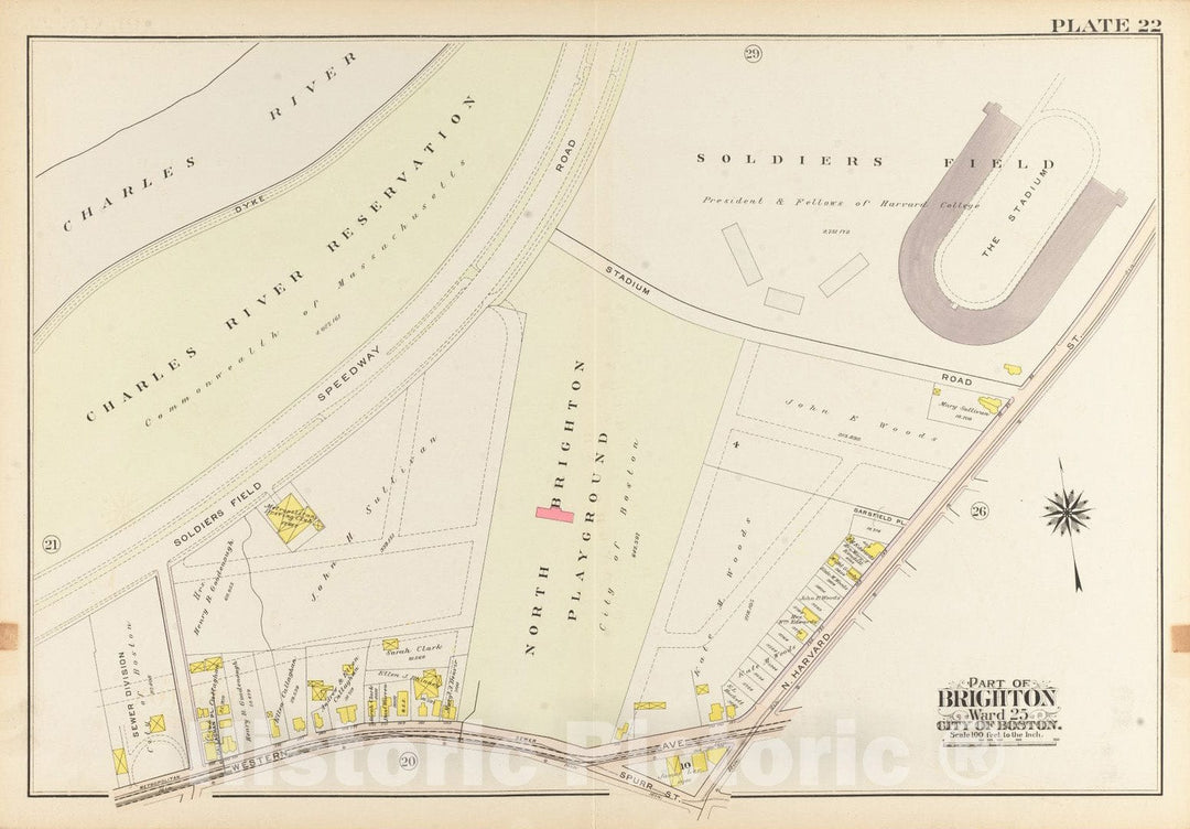 Historical Map, 1909 Atlas of The City of Boston, Ward 25, Brighton : Plate 22, Vintage Wall Art