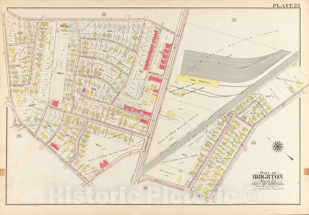 Historical Map, 1909 Atlas of The City of Boston, Ward 25, Brighton : Plate 23, Vintage Wall Art