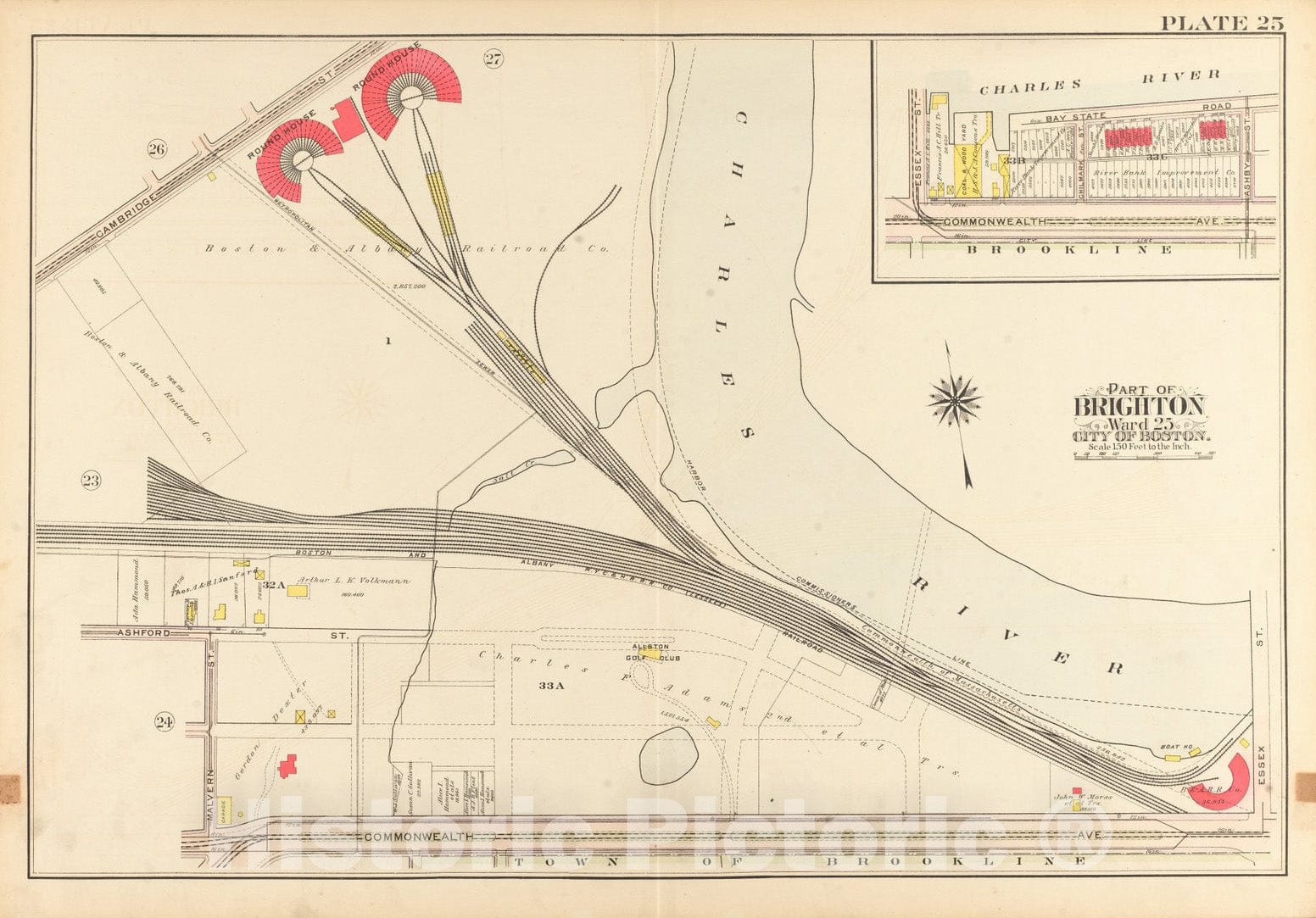 Historical Map, 1909 Atlas of The City of Boston, Ward 25, Brighton : Plate 25, Vintage Wall Art