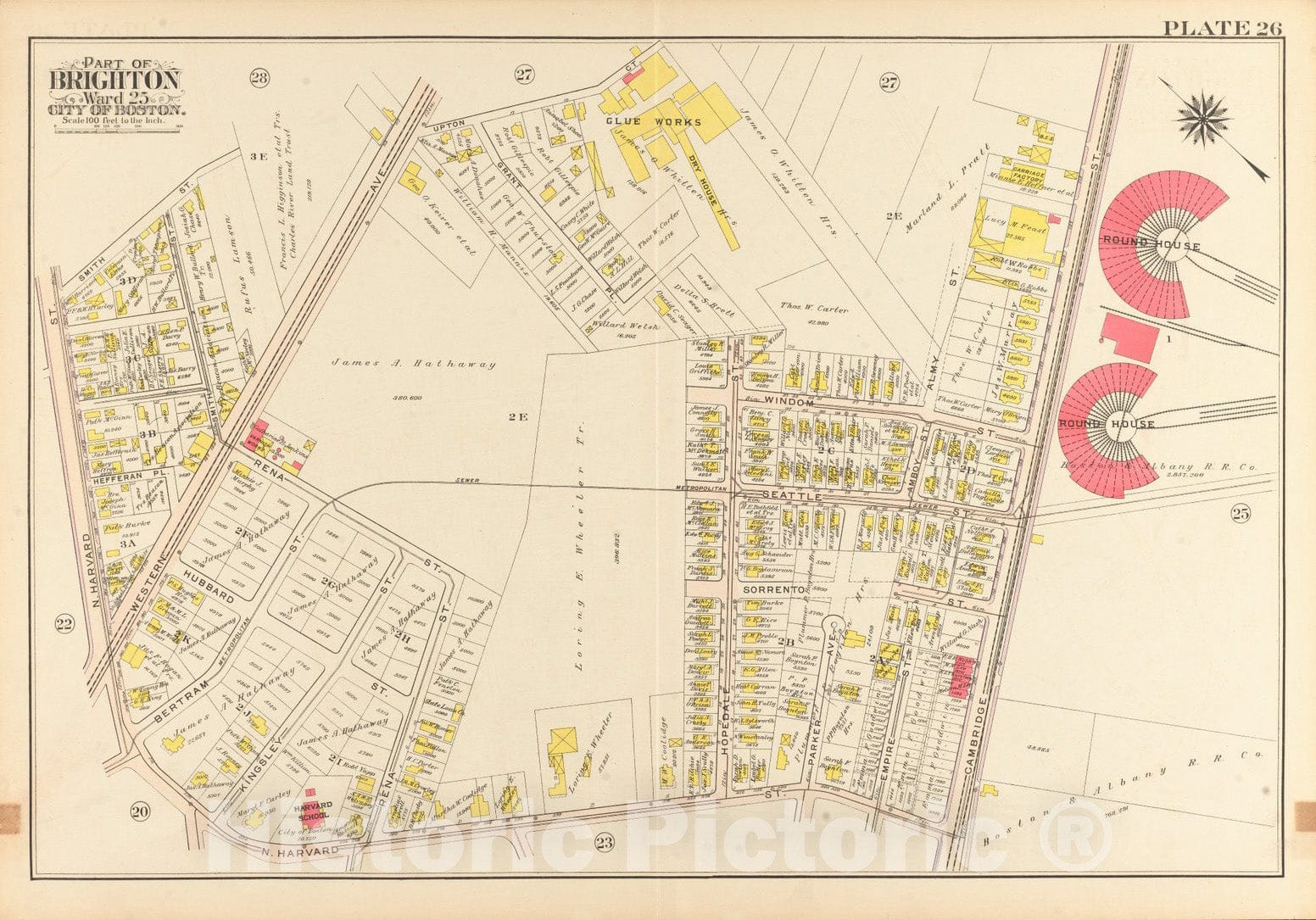 Historical Map, 1909 Atlas of The City of Boston, Ward 25, Brighton : Plate 26, Vintage Wall Art