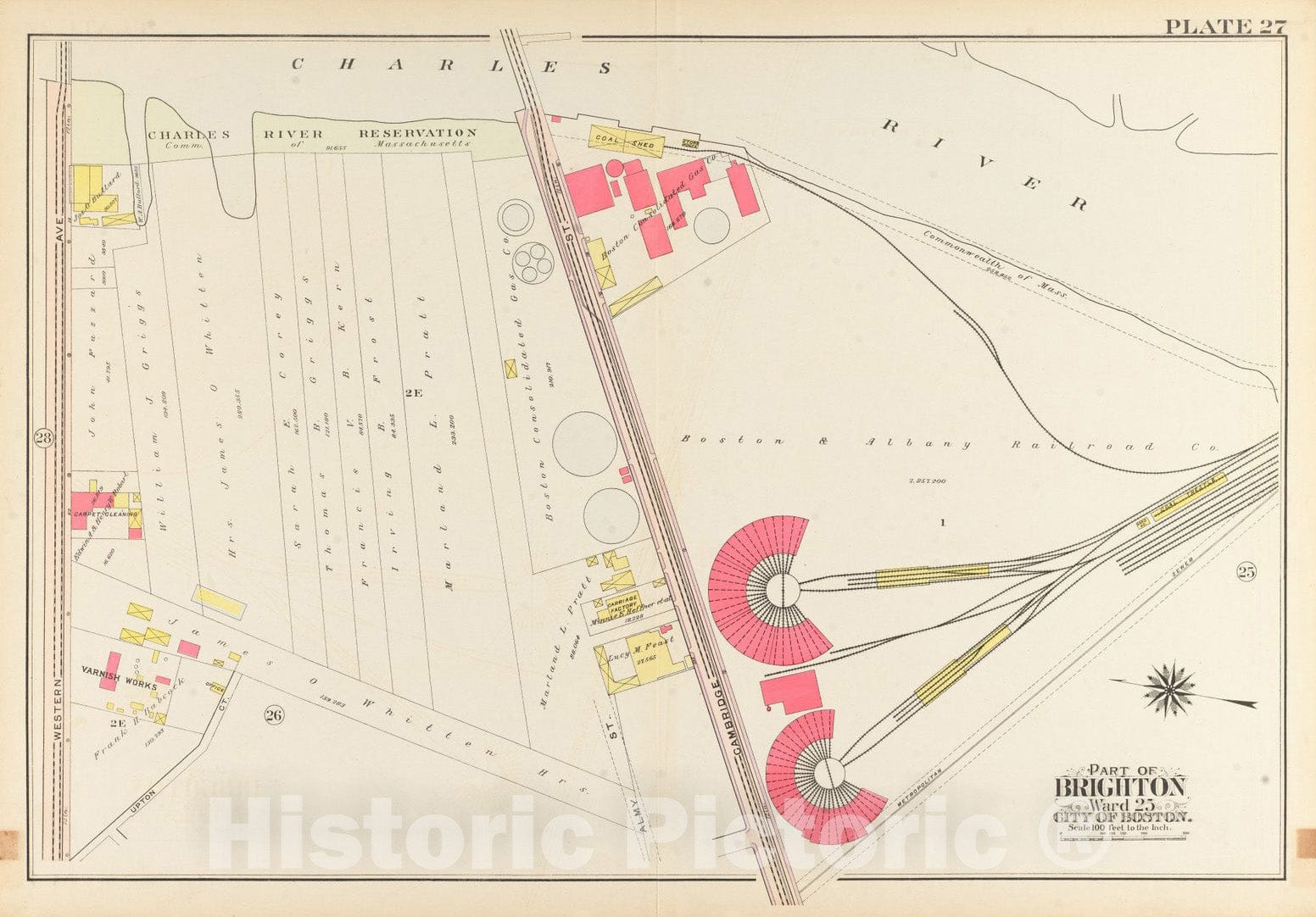 Historical Map, 1909 Atlas of The City of Boston, Ward 25, Brighton : Plate 27, Vintage Wall Art