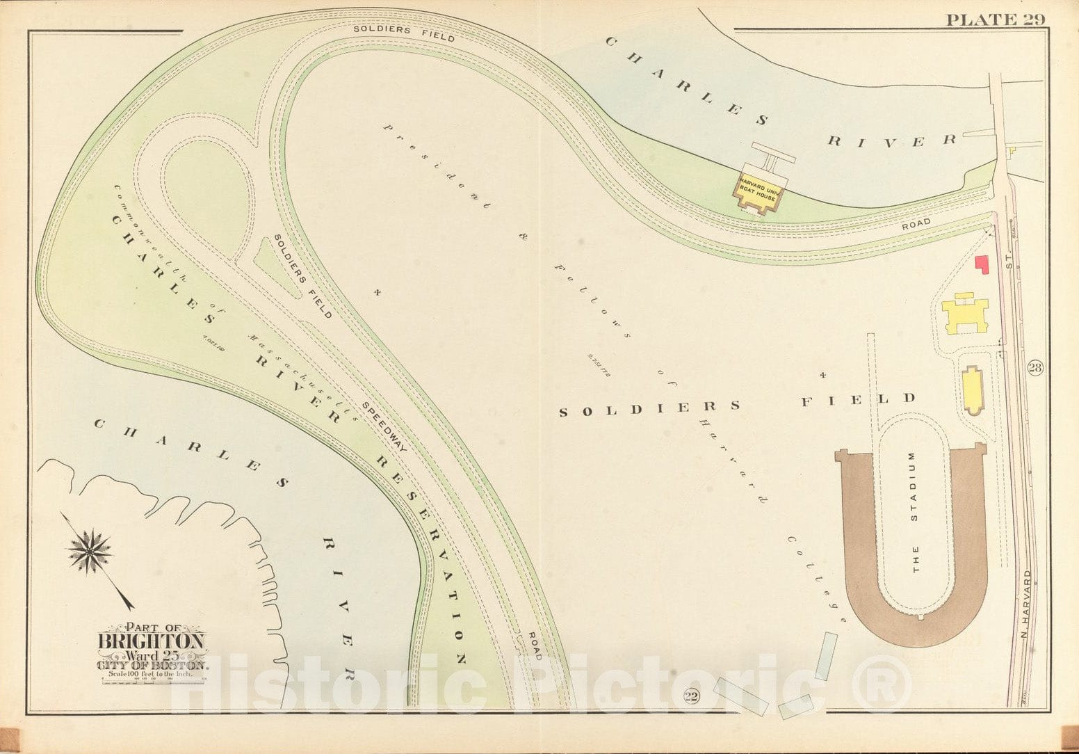 Historical Map, 1909 Atlas of The City of Boston, Ward 25, Brighton : Plate 29, Vintage Wall Art