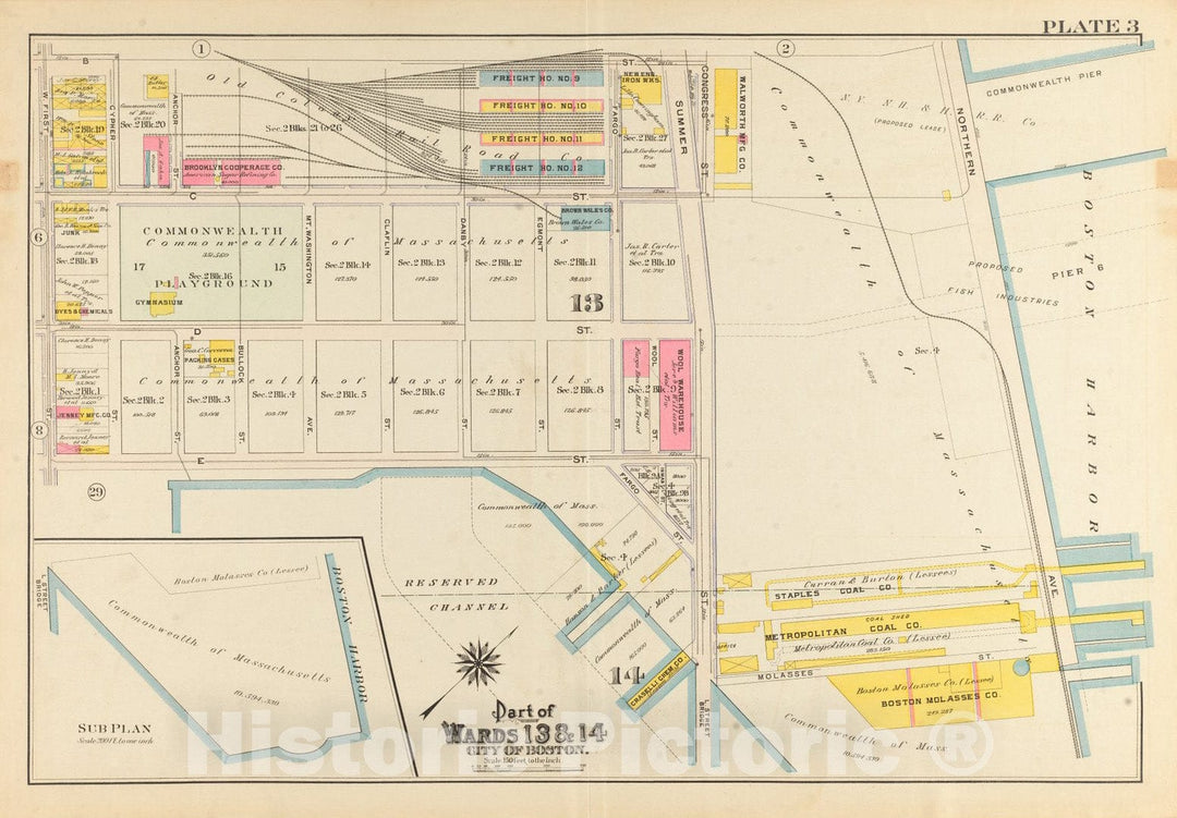 Historical Map, 1910 Atlas of The City of Boston, South Boston : Plate 3, Vintage Wall Art