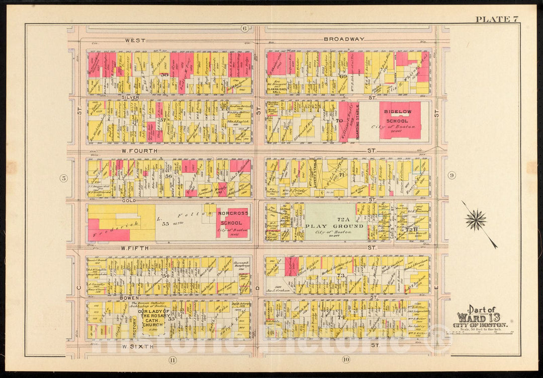 Historical Map, 1910 Atlas of The City of Boston, South Boston : Plate 7, Vintage Wall Art