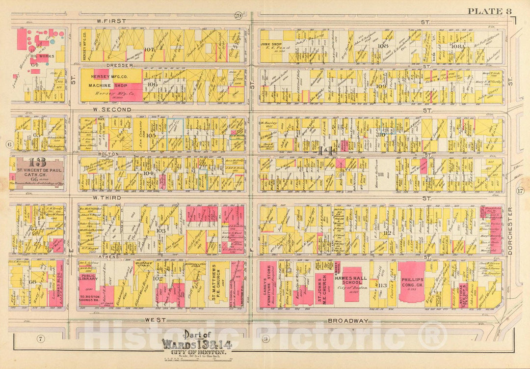 Historical Map, 1910 Atlas of The City of Boston, South Boston : Plate 8, Vintage Wall Art