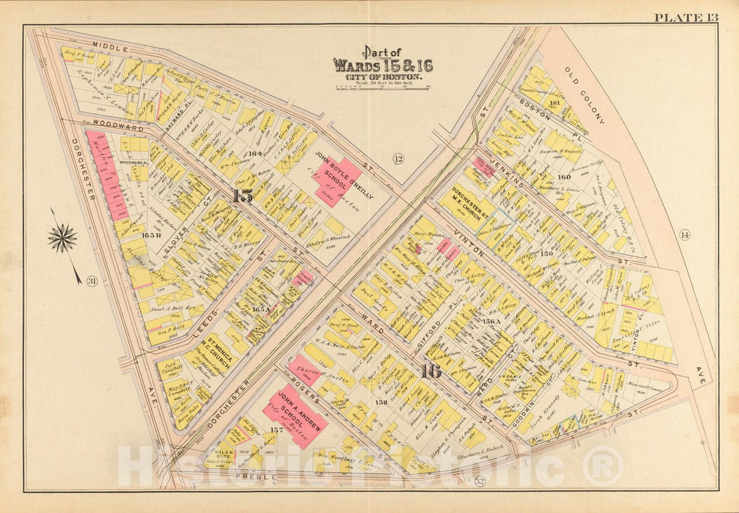 Historical Map, 1910 Atlas of The City of Boston, South Boston : Plate 13, Vintage Wall Art