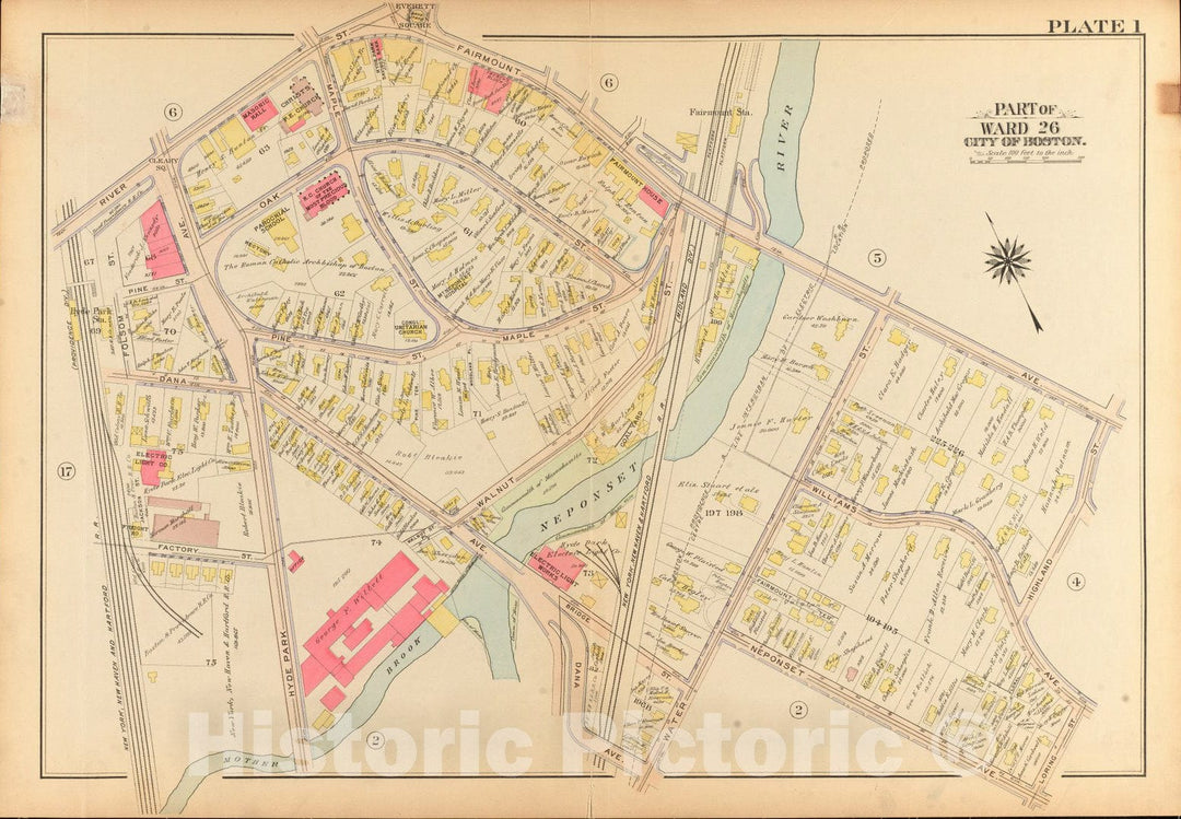 Historical Map, 1912 Atlas of the city of Boston, ward 26, Hyde Park : plate 1, Vintage Wall Art