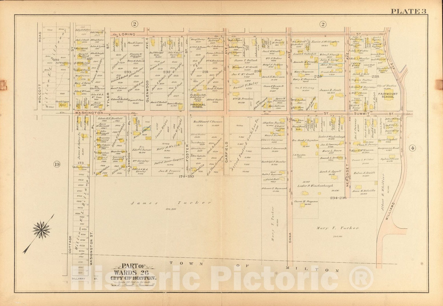 Historical Map, 1912 Atlas of the city of Boston, ward 26, Hyde Park : plate 3, Vintage Wall Art