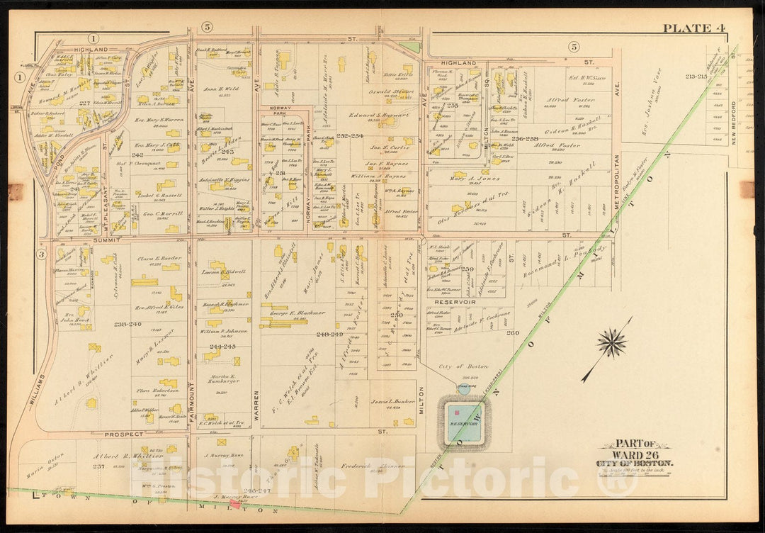 Historical Map, 1912 Atlas of The City of Boston, Ward 26, Hyde Park : Plate 4, Vintage Wall Art