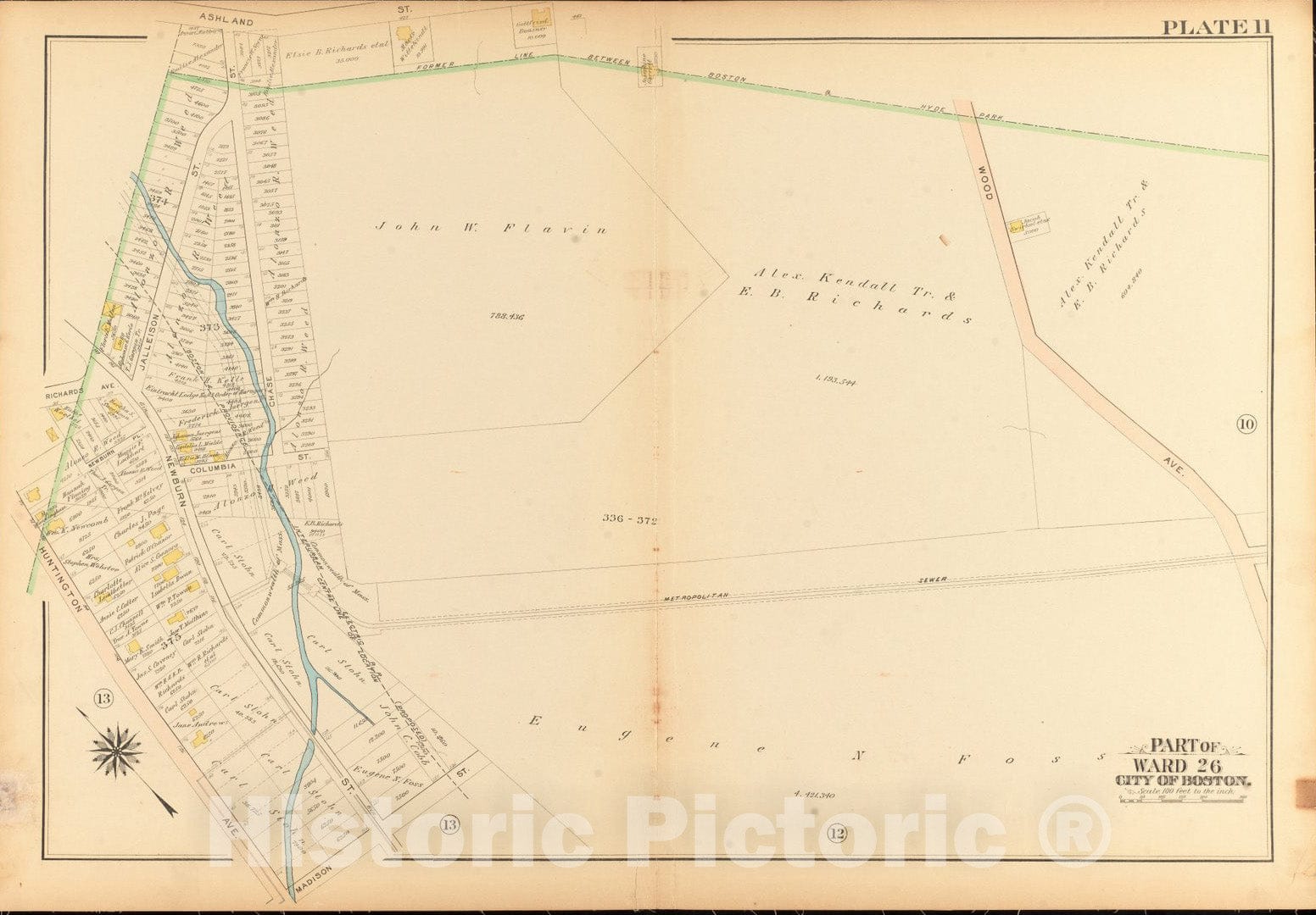 Historical Map, 1912 Atlas of the city of Boston, ward 26, Hyde Park : plate 11, Vintage Wall Art