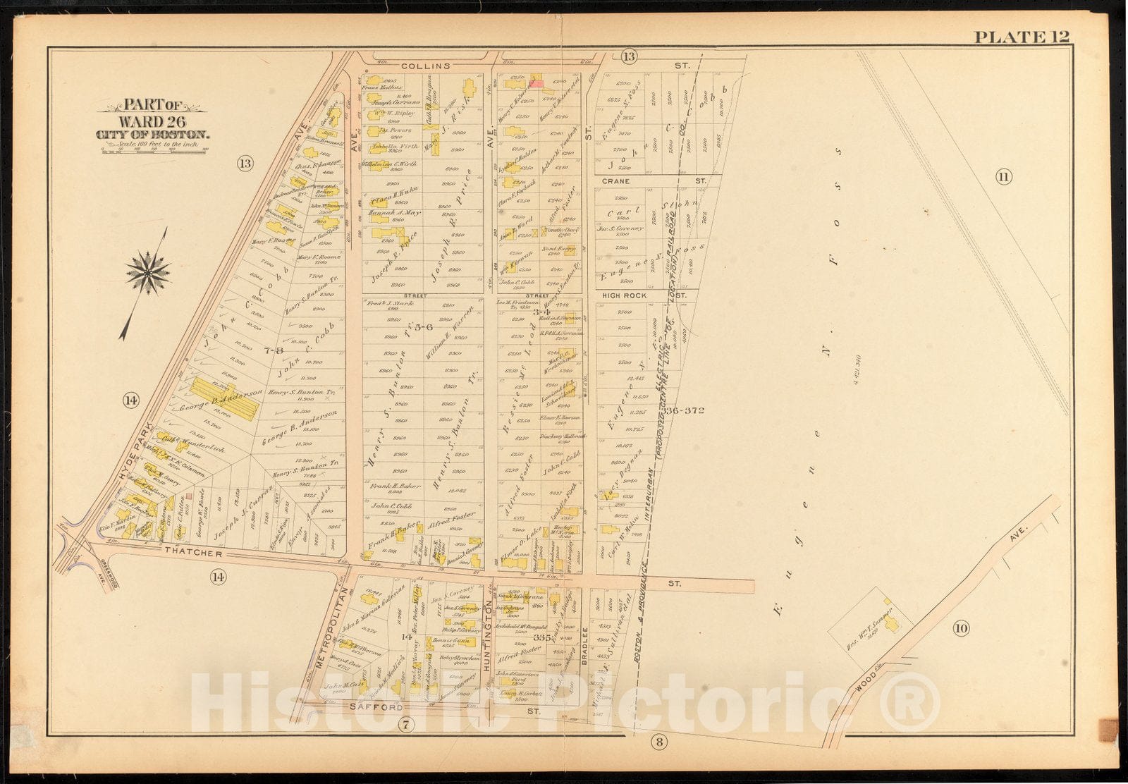 Historical Map, 1912 Atlas of The City of Boston, Ward 26, Hyde Park : Plate 12, Vintage Wall Art