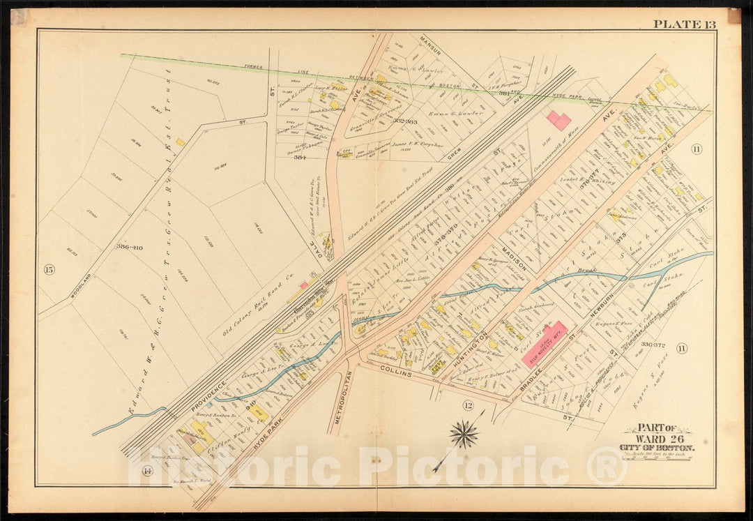 Historical Map, 1912 Atlas of the city of Boston, ward 26, Hyde Park : plate 13, Vintage Wall Art