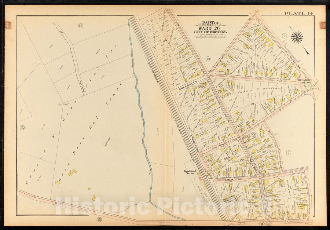 Historical Map, 1912 Atlas of The City of Boston, Ward 26, Hyde Park : Plate 14, Vintage Wall Art