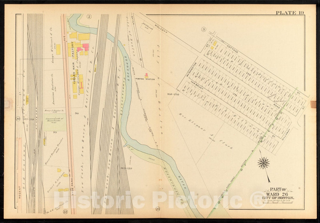 Historical Map, 1912 Atlas of The City of Boston, Ward 26, Hyde Park : Plate 19, Vintage Wall Art