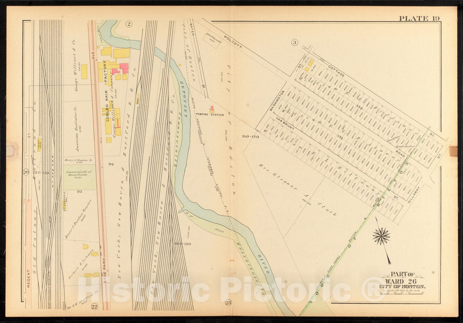 Historical Map, 1912 Atlas of The City of Boston, Ward 26, Hyde Park : Plate 19, Vintage Wall Art