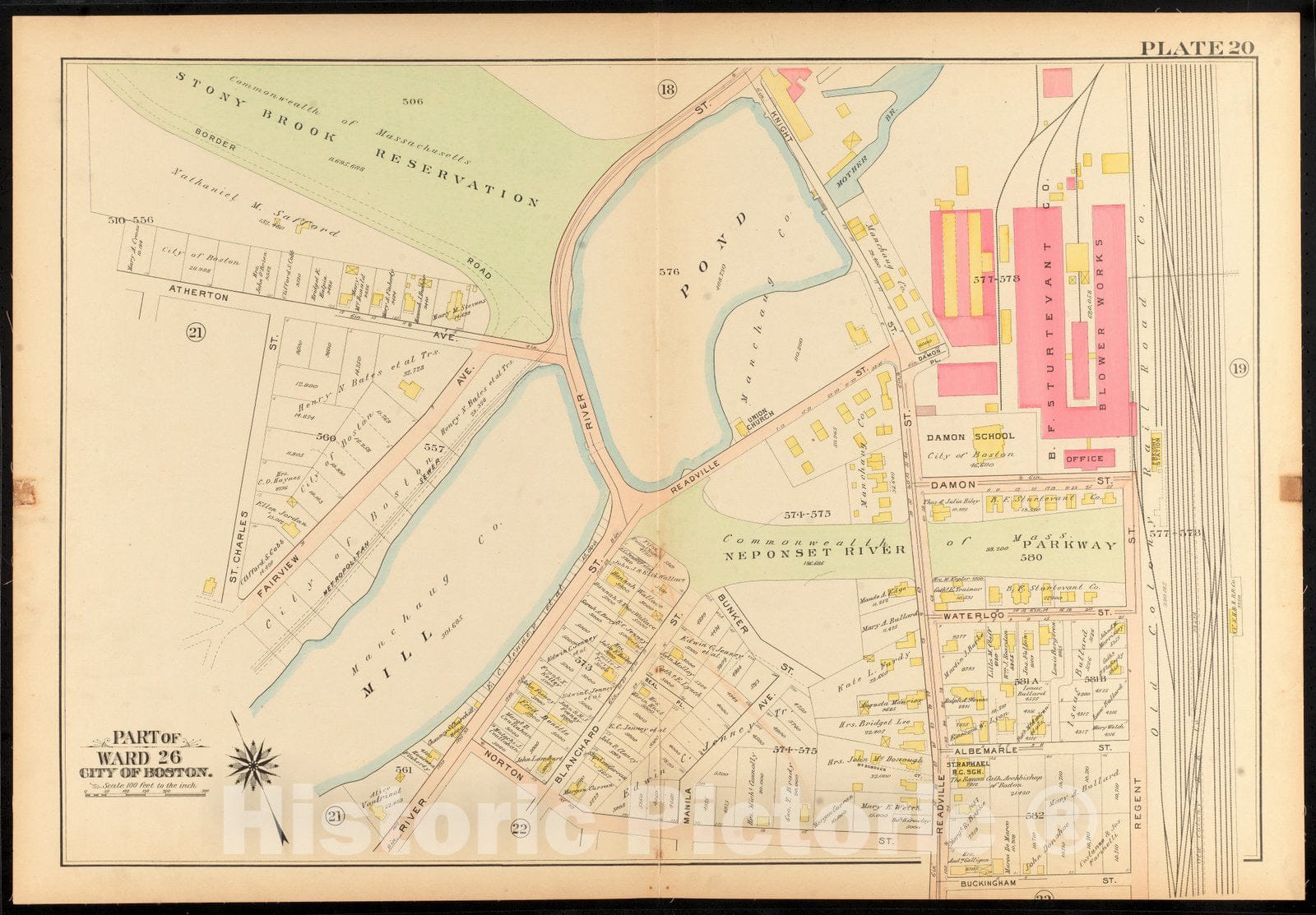 Historical Map, 1912 Atlas of The City of Boston, Ward 26, Hyde Park : Plate 20, Vintage Wall Art