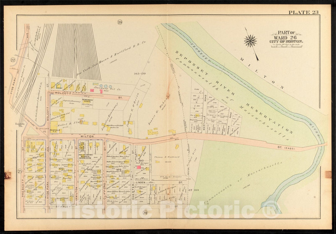 Historical Map, 1912 Atlas of The City of Boston, Ward 26, Hyde Park : Plate 23, Vintage Wall Art