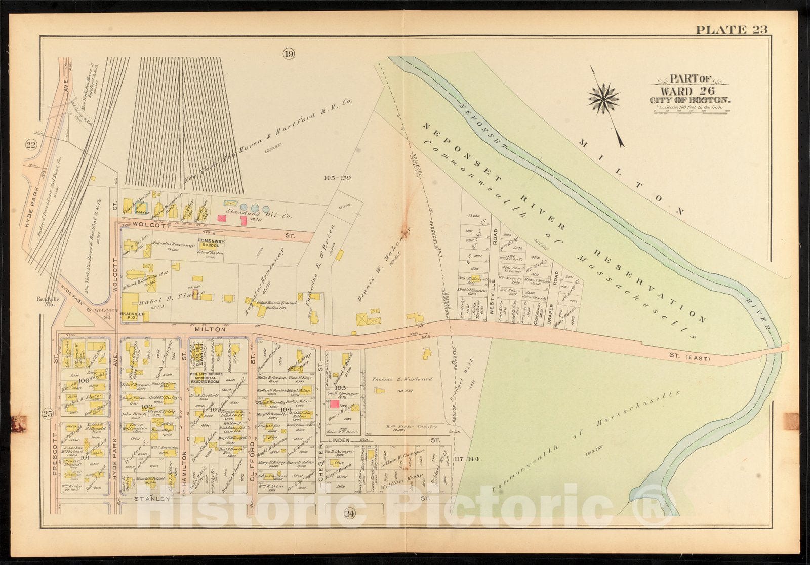 Historical Map, 1912 Atlas of The City of Boston, Ward 26, Hyde Park : Plate 23, Vintage Wall Art