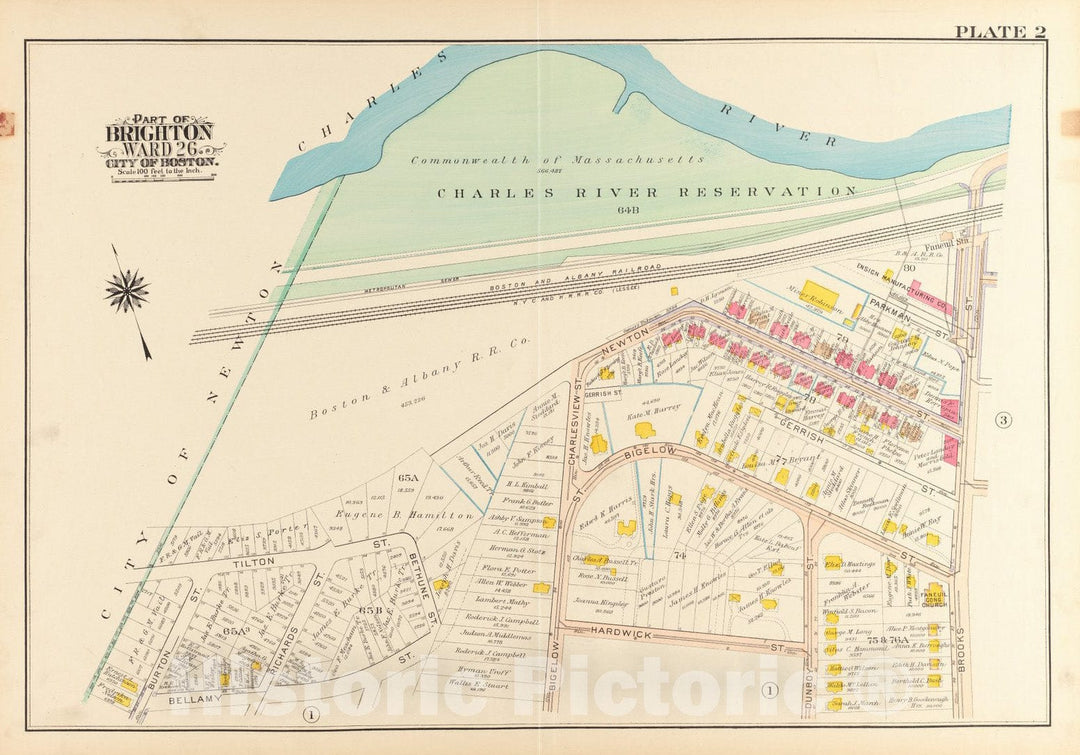 Historical Map, 1916 Atlas of The City of Boston, wards 25 & 26, Brighton : Plate 2, Vintage Wall Art