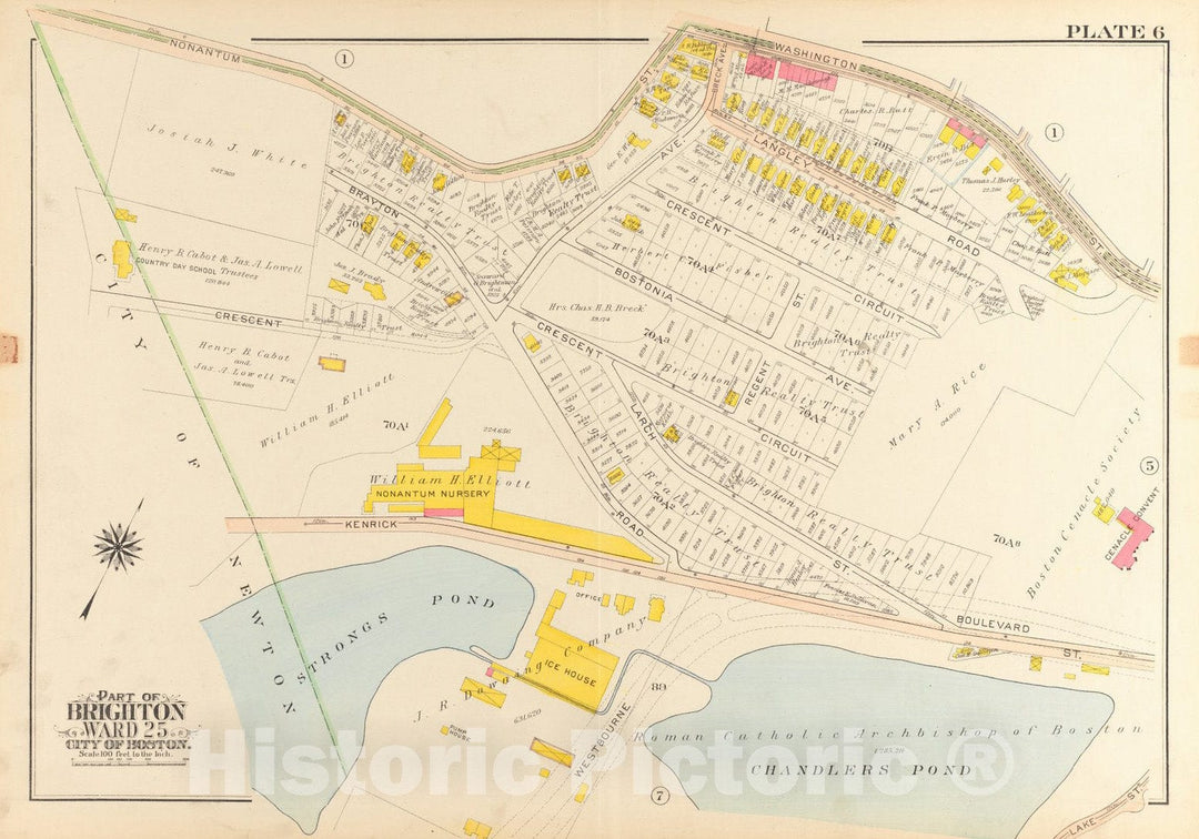 Historical Map, 1916 Atlas of the city of Boston, wards 25 & 26, Brighton : plate 6, Vintage Wall Art