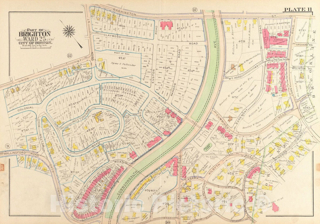 Historical Map, 1916 Atlas of the city of Boston, wards 25 & 26, Brighton : plate 11, Vintage Wall Art