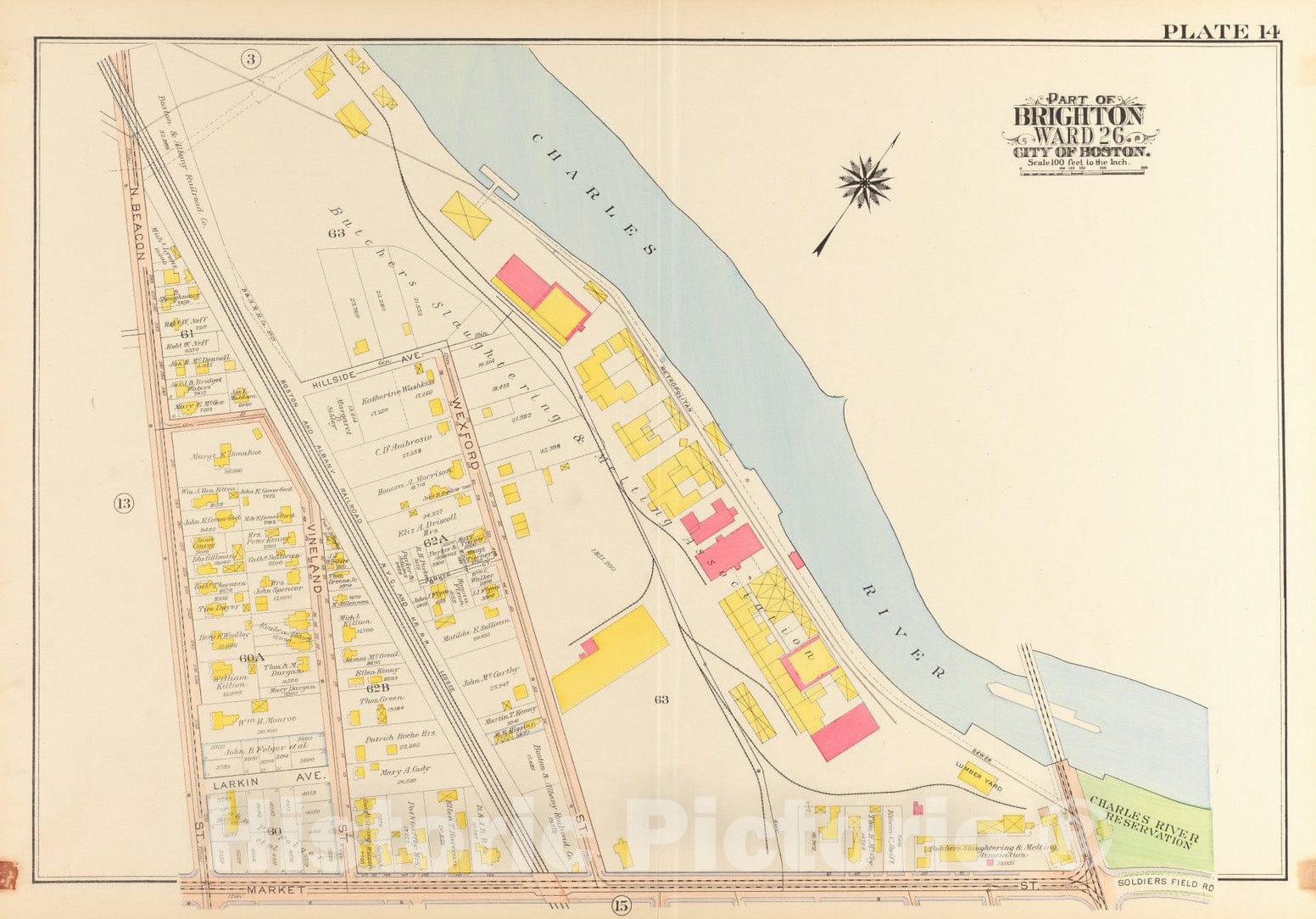 Historical Map, 1916 Atlas of the city of Boston, wards 25 & 26, Brighton : plate 14, Vintage Wall Art