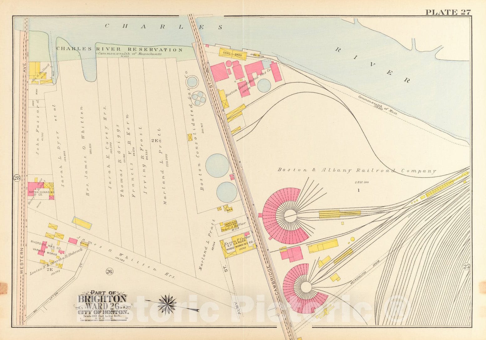 Historical Map, 1916 Atlas of The City of Boston, wards 25 & 26, Brighton : Plate 27, Vintage Wall Art