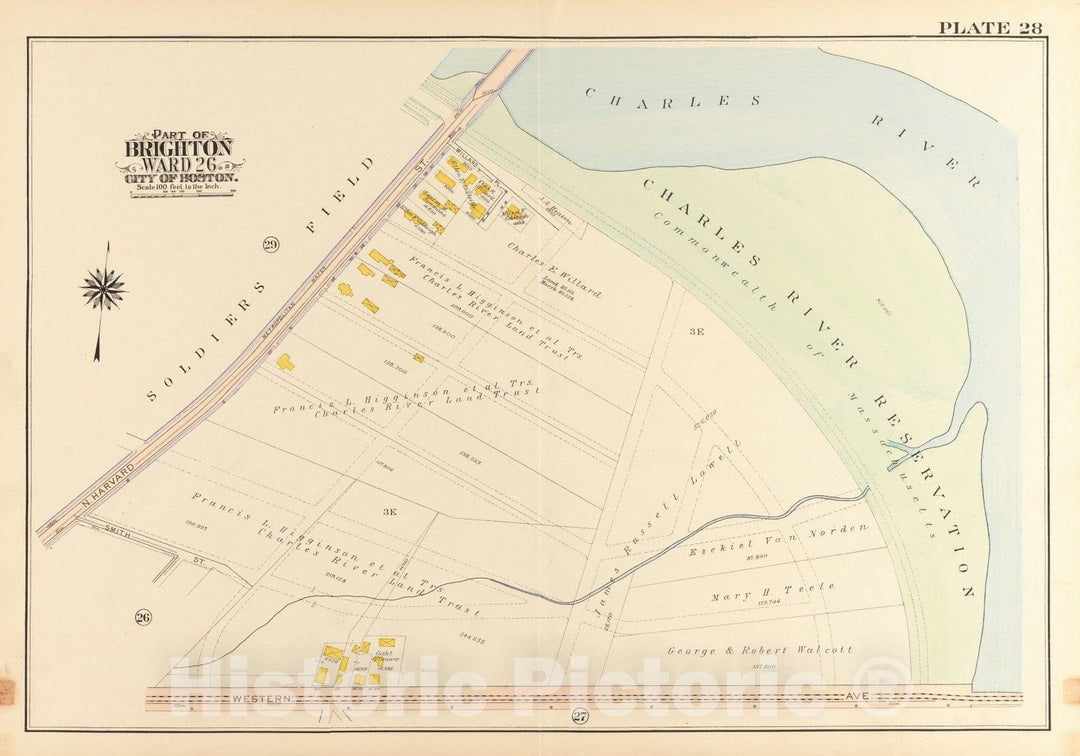 Historical Map, 1916 Atlas of The City of Boston, wards 25 & 26, Brighton : Plate 28, Vintage Wall Art