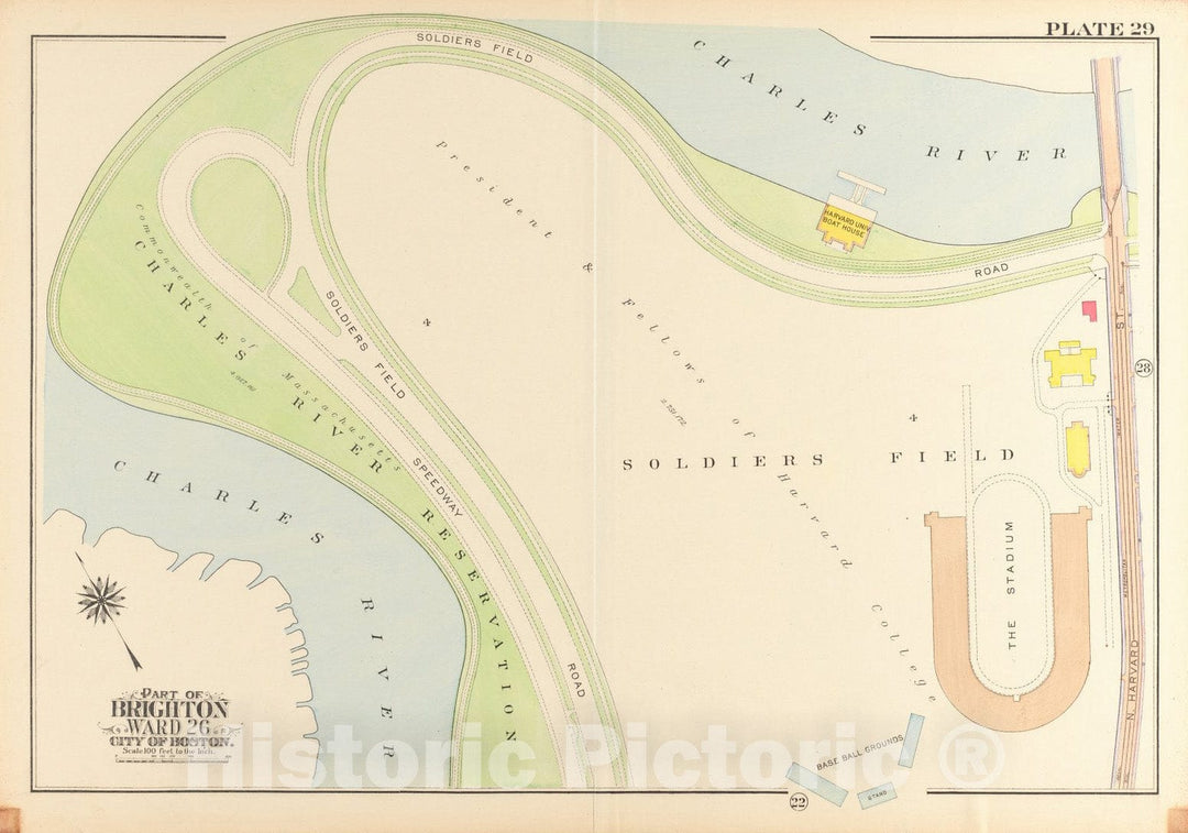 Historical Map, 1916 Atlas of The City of Boston, wards 25 & 26, Brighton : Plate 29, Vintage Wall Art