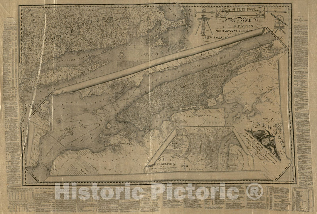 Historical Map, 1821 The City of New York as Laid Out by The Commissioners with The Surrounding Country, Vintage Wall Art