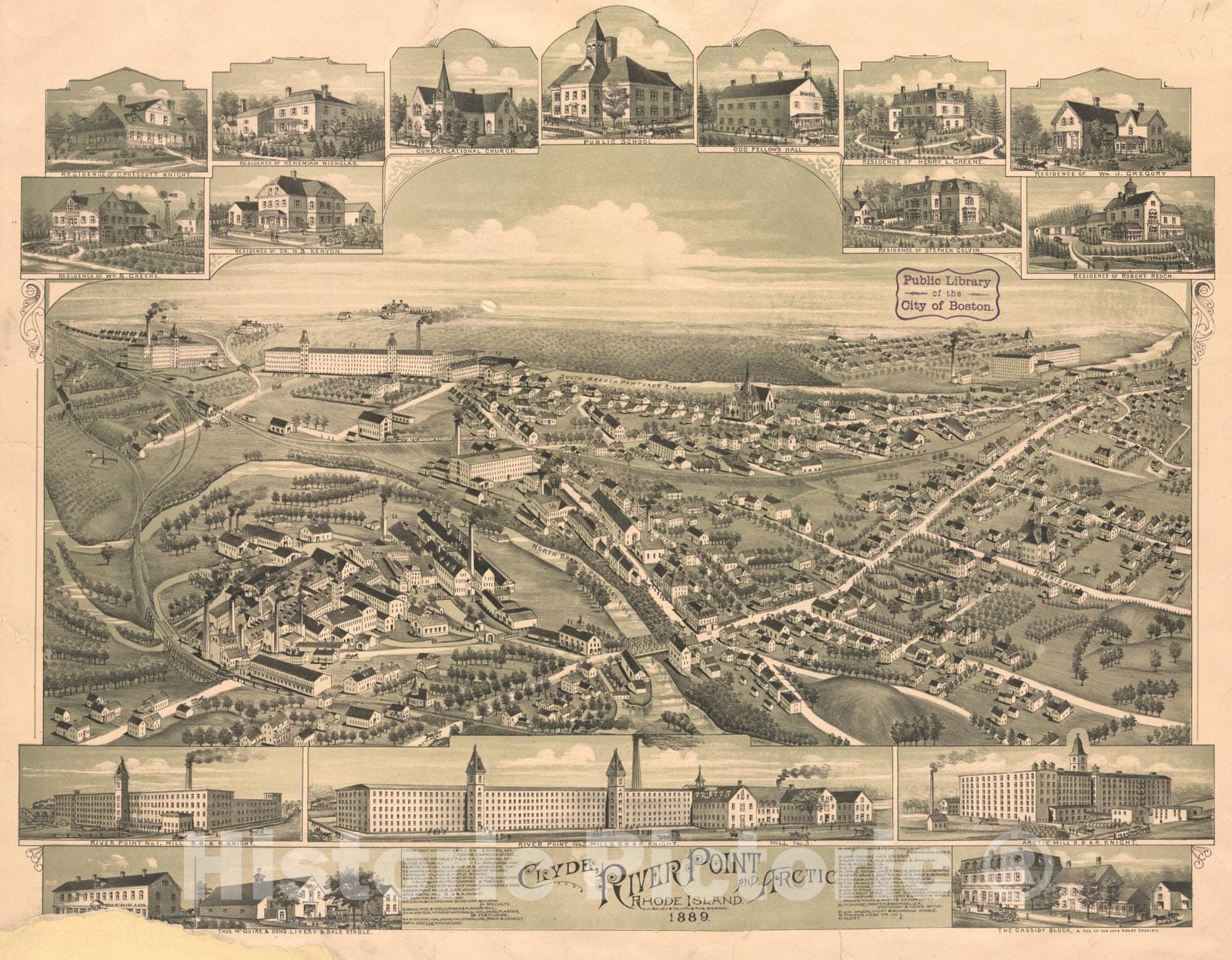 Historical Map, 1889 Clyde, River Point and Arctic, Rhode Island, Vintage Wall Art