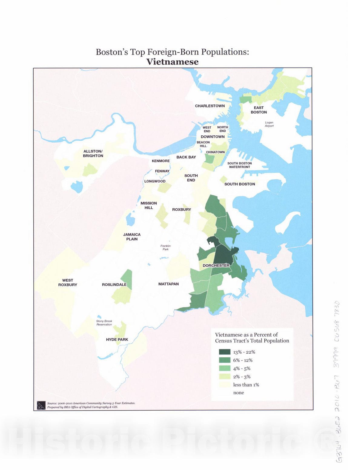 Historical Map, 2014 Boston's top foreign-born populations : Vietnamese, Vintage Wall Art