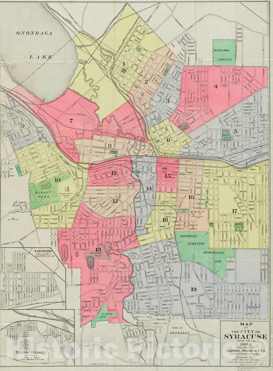 Historical Map, 1901 Map of The City of Syracuse, New York, Vintage Wall Art