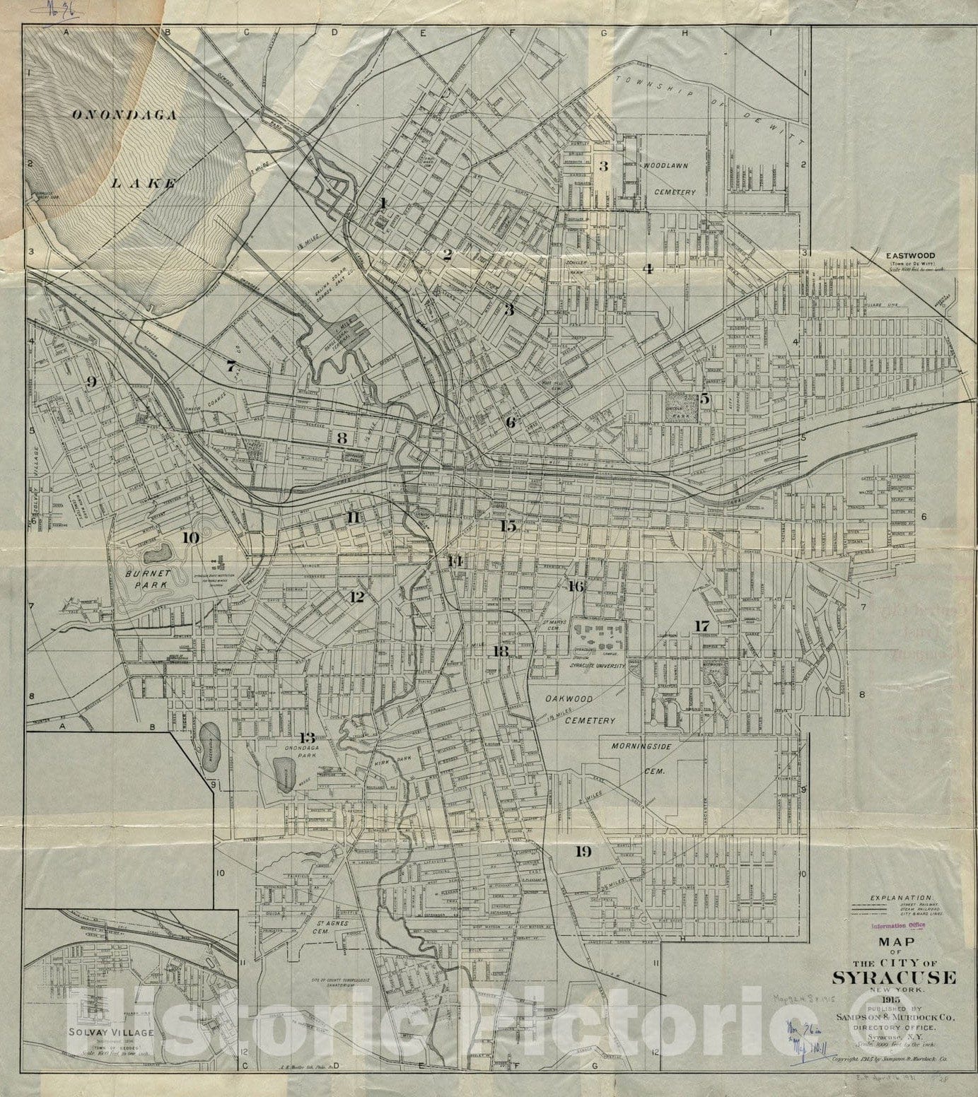 Historical Map, 1915 Map of The City of Syracuse, New York, Vintage Wall Art