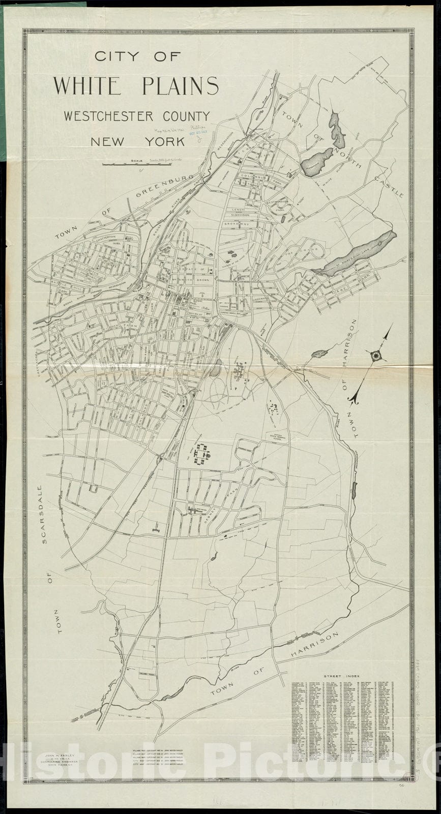 Historical Map, 1921 City of White Plains, Westchester County, New York, Vintage Wall Art