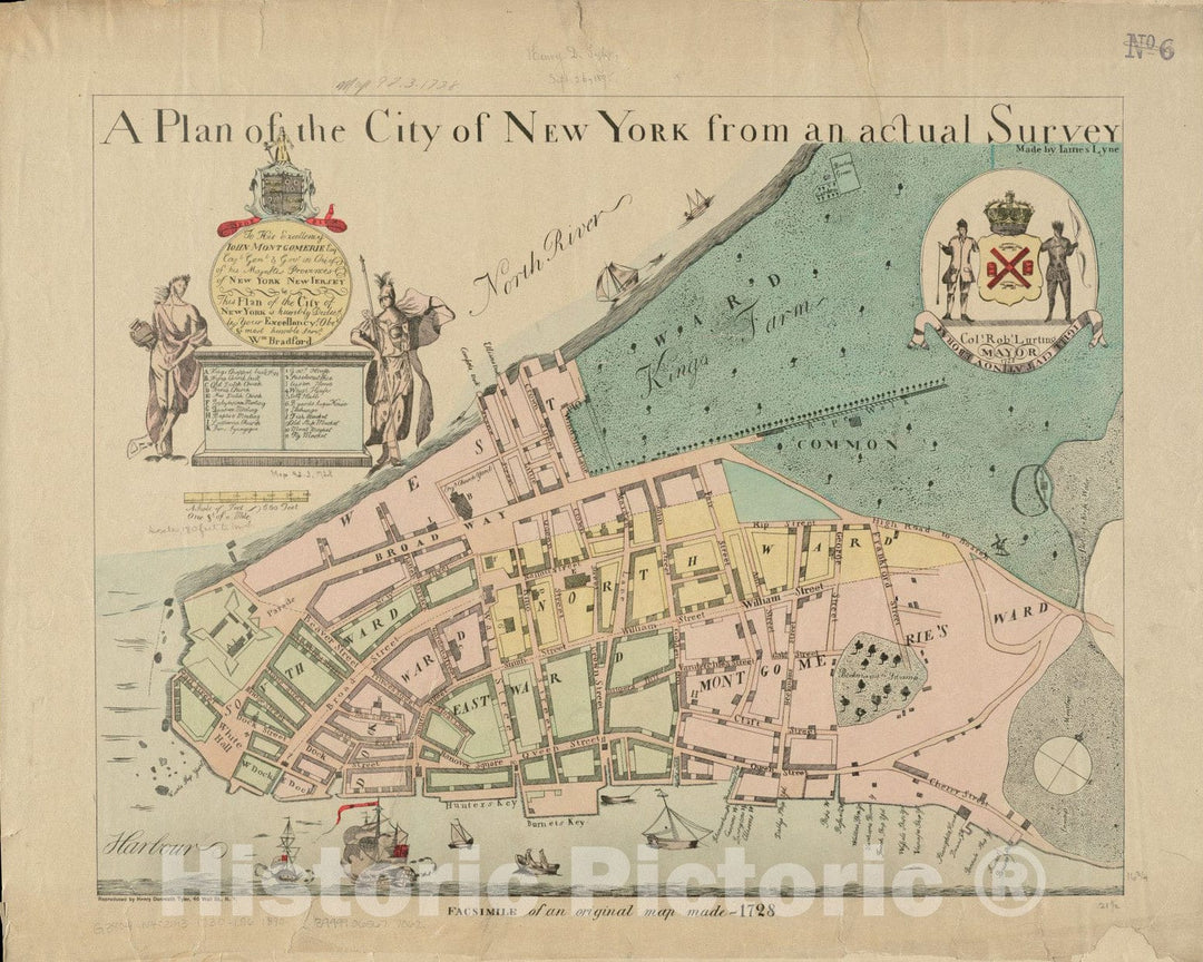 Historical Map, 1890 A Plan of the city of New York from an actual survey, Vintage Wall Art