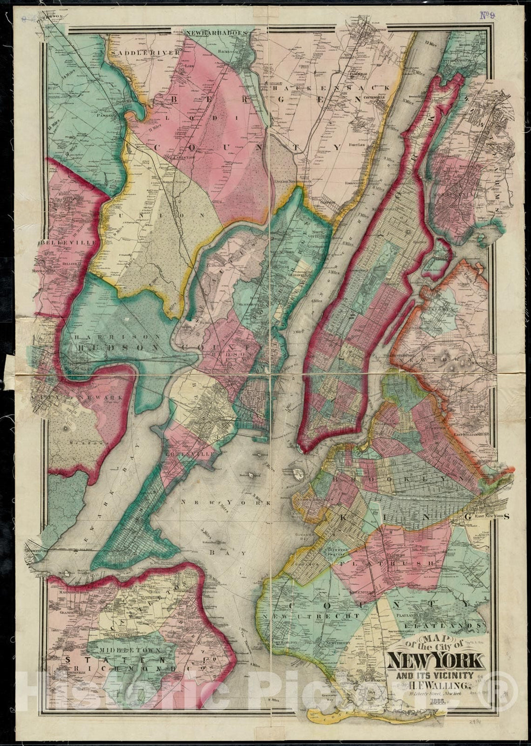 Historical Map, 1866 Map of The City of New York and its Vicinity, Vintage Wall Art