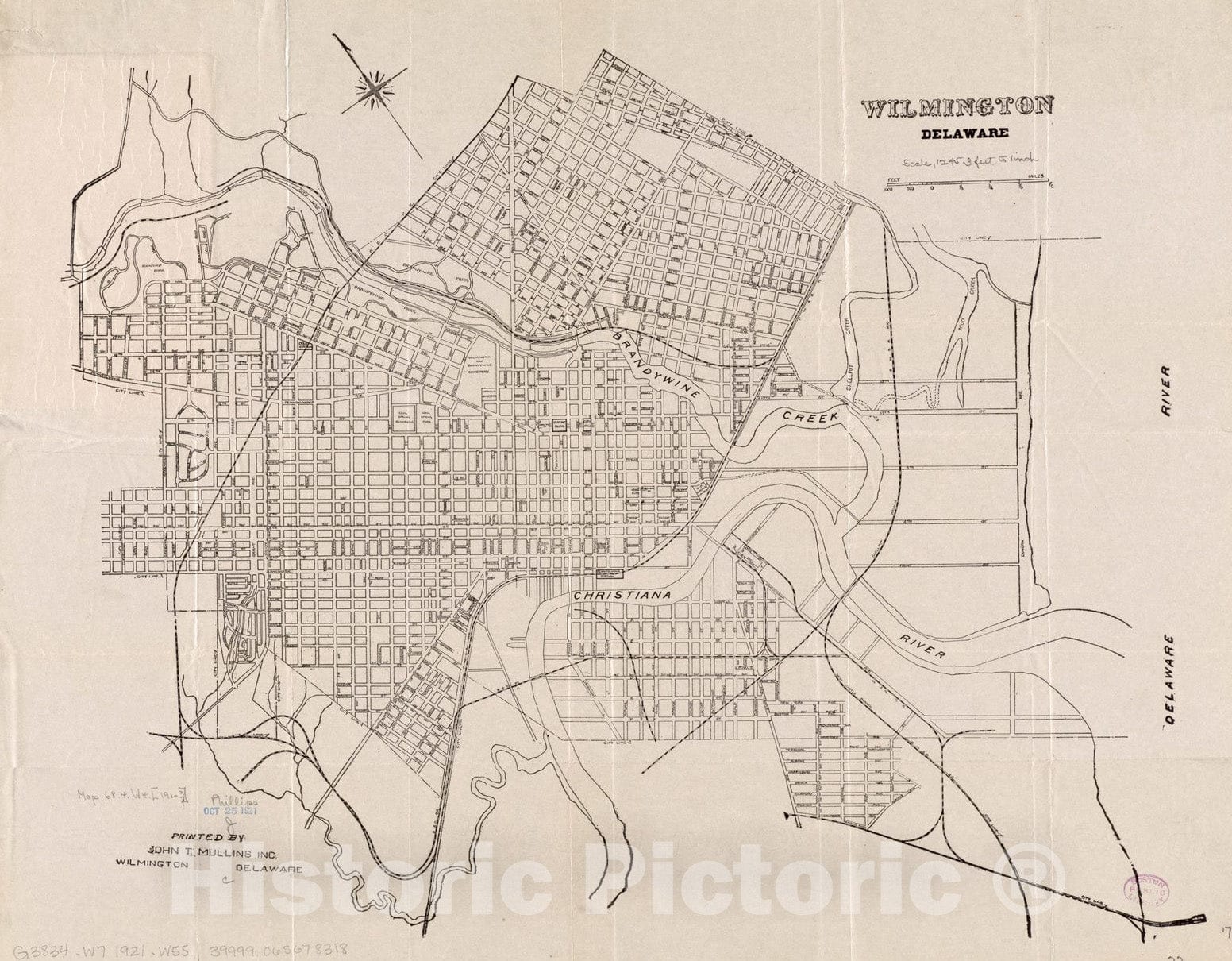 Historical Map, 1921 Wilmington, Delaware, Vintage Wall Art