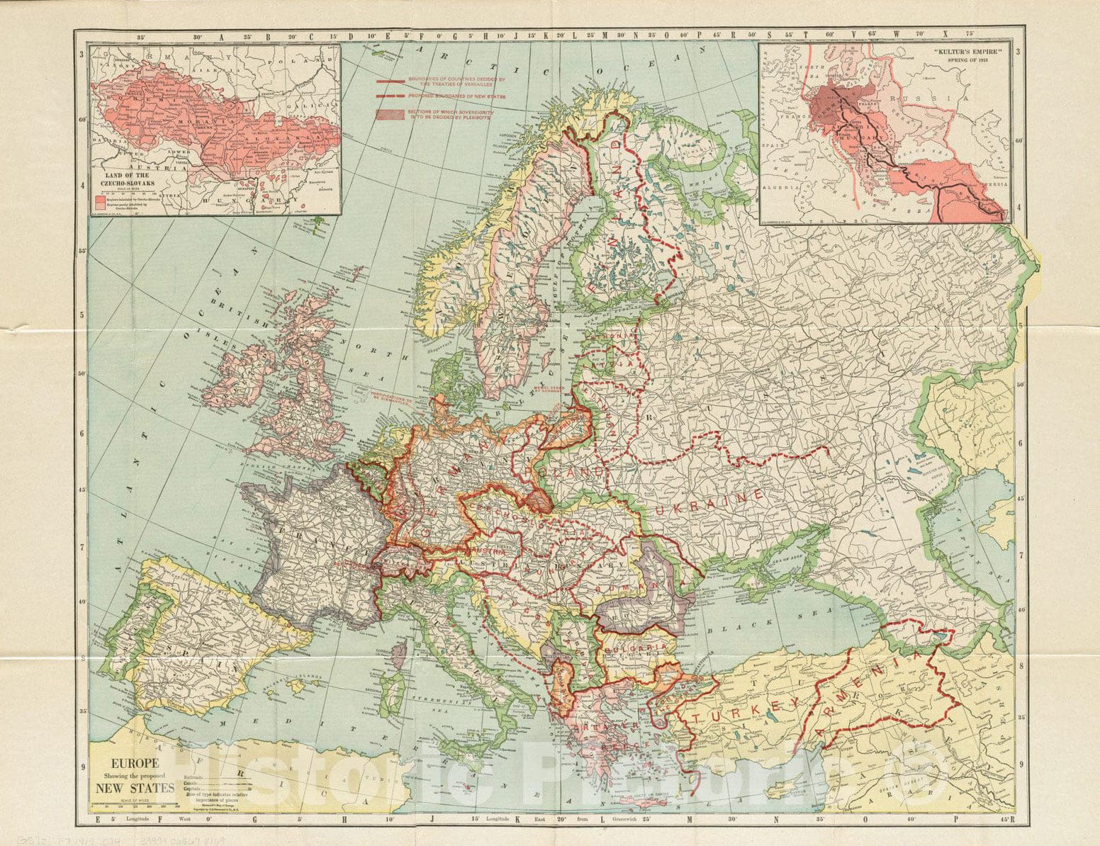 Historical Map, 1919 Europe Showing The Proposed New States, Vintage Wall Art