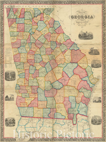 Historical Map, 1859 Map of The State of Georgia, Vintage Wall Art