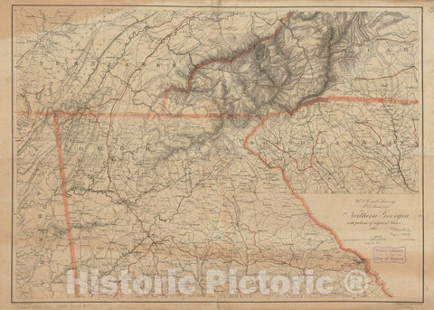 Historical Map, 1863 Northern Georgia with portions of Adjacent States, Vintage Wall Art