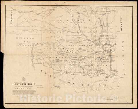 Historical Map, 1866 Indian Territory, with part of the adjoining state of Kansas, et cetera, Vintage Wall Art